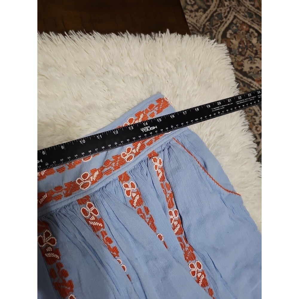 Tory Burch Skirt Womens Alexandria Light Blue with Orange Embroidery Sz 10 Boho - Picture 10 of 11